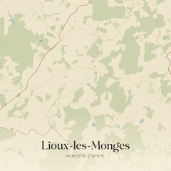 Fototapeta premium Vintage map of Lioux-les-Monges, France.