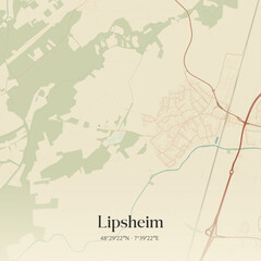 Obraz premium Vintage map of Lipsheim, France.