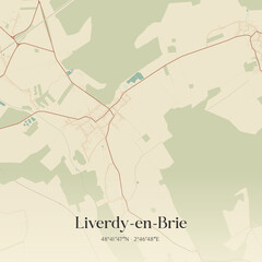 Fototapeta premium Vintage map of Liverdy-en-Brie, France.