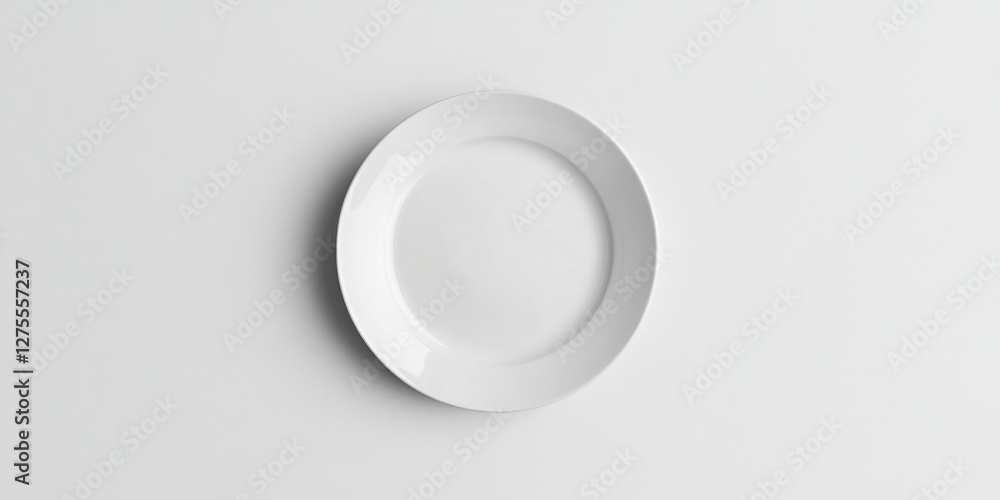 Aufkleber white ceramic plate positioned centrally on a plain white background, highlighting its smooth surfac