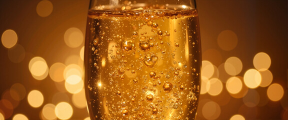 Champagne bubbles rising in crystal flute, cinematic elegance