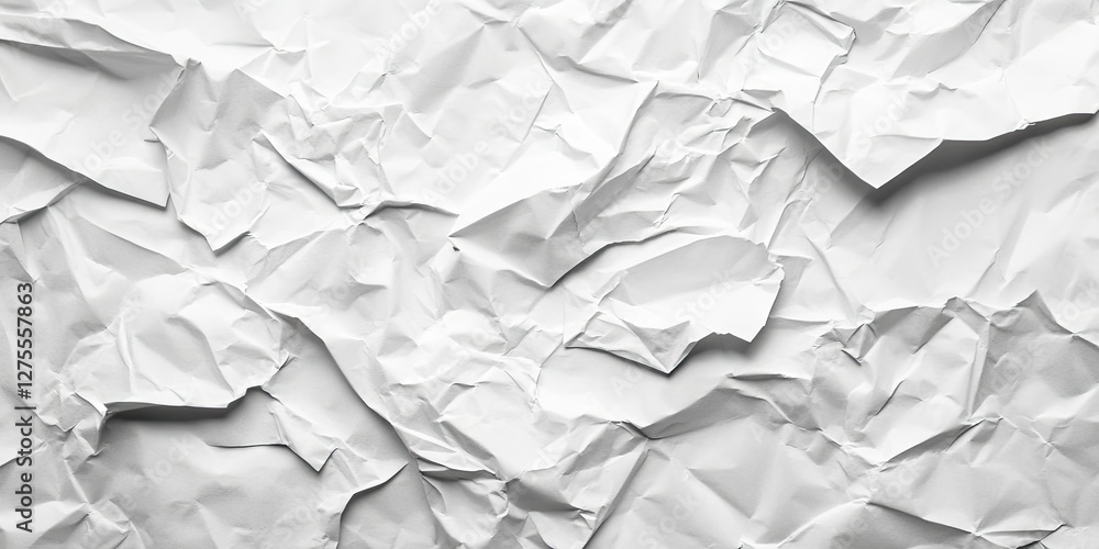 Poster crumpled white paper texture background with varied folds and creases positioned throughout the imag