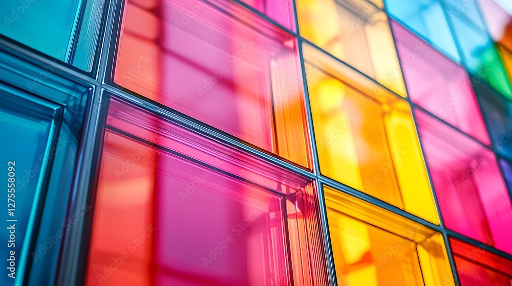 Poster Colorful Glass Panels. Abstract geometric pattern of vibrant colored glass squares. Possible use Background for design projects or displays