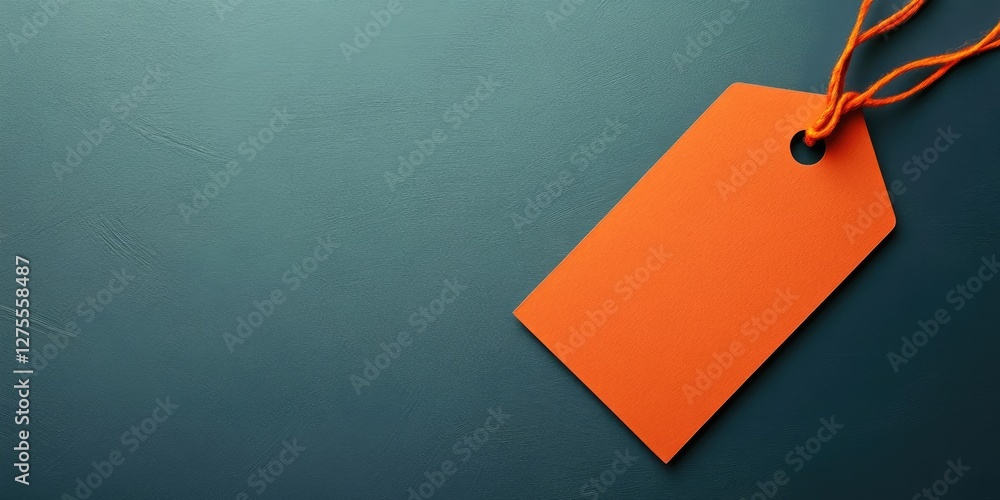 Aufkleber empty orange tag placed on a teal background with a blank space for text featuring a looped orange s