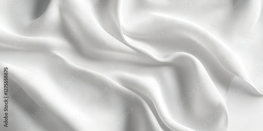 Poster Soft white satin fabric draped elegantly with gentle waves highlighting texture and light reflections in an elegant and luxurious composition.
