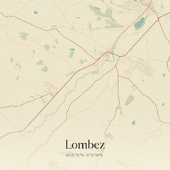 Fototapeta premium Vintage map of Lombez, France.
