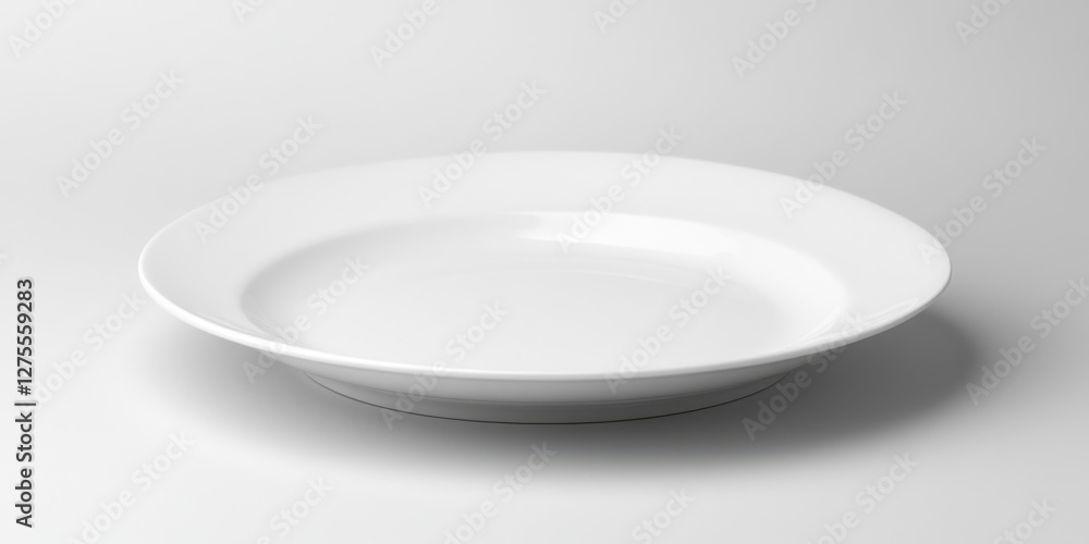 Aufkleber Vacant white plate positioned on a subtle white background with soft shadows creating depth and minimalistic elegance for culinary presentations