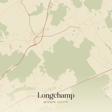 Vintage map of Longchamp, France.