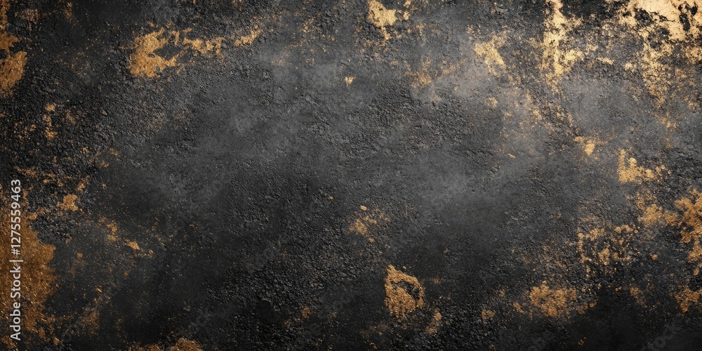 Poster textured background with dark gray surface and gold accents, abstract design with varied tones and i