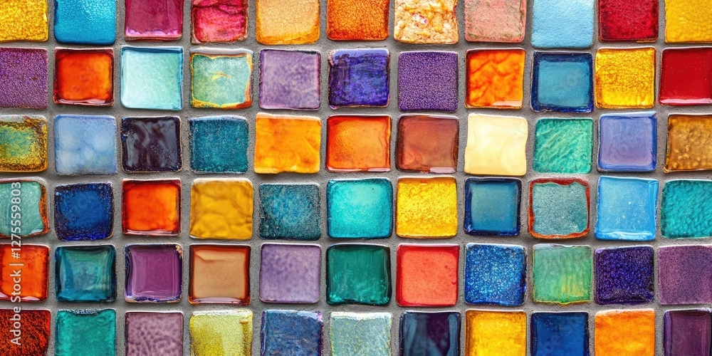 Aufkleber vibrant abstract mosaic background showcasing a grid of colorful glass and ceramic tiles in various 