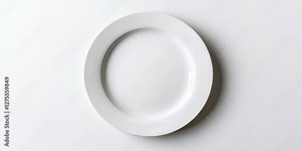 Poster white ceramic plate centered on a smooth light gray background, highlighting its minimalistic design