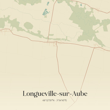 Vintage map of Longueville-sur-Aube, France.