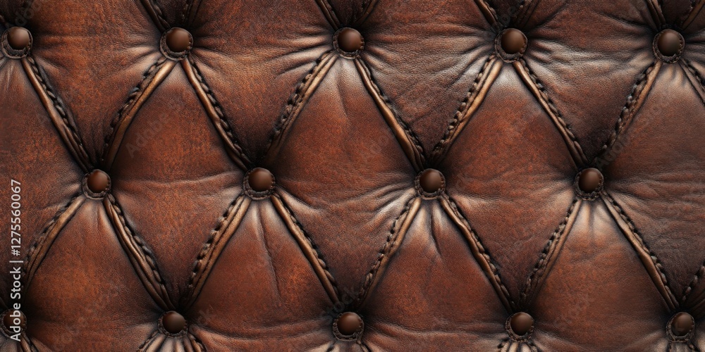Aufkleber rich brown leather texture with detailed stitching, featuring diamond tufting and rounded buttons, c
