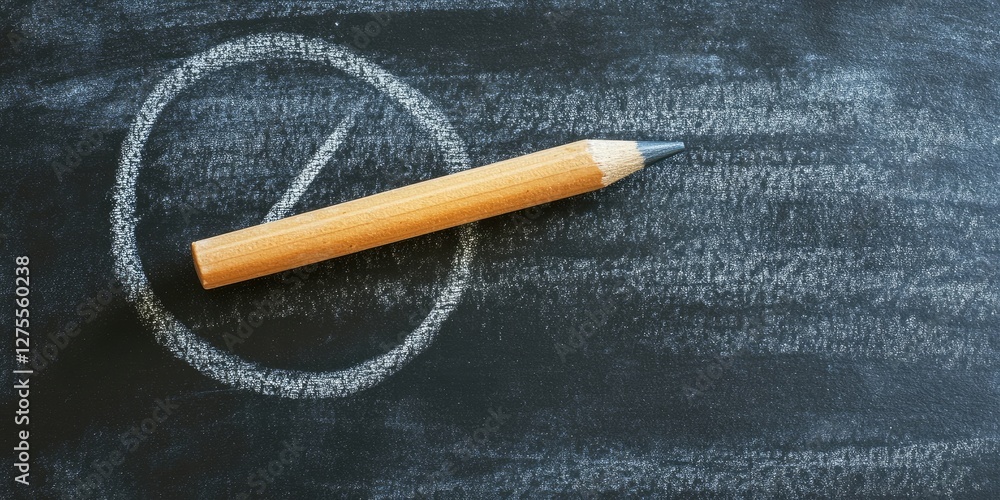Poster chalkboard background with a wooden chalk stick creating a white tick mark within a circle, position