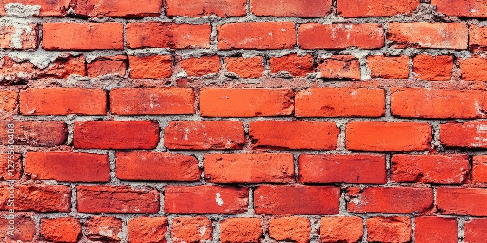 Poster closeup of a textured red brick wall featuring orange and dark red bricks arranged horizontally with