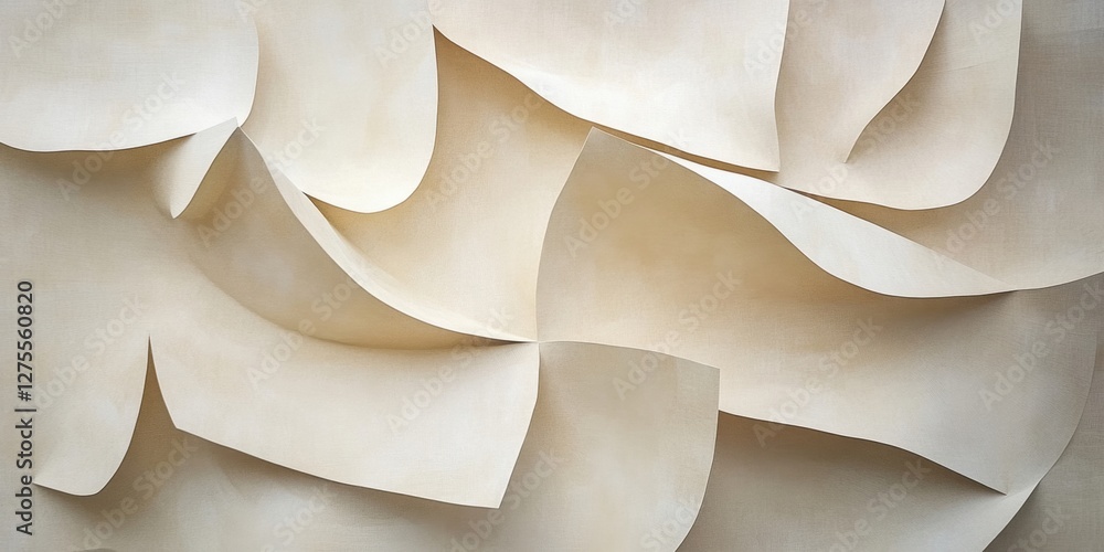 Leinwandbilder textured beige and white paper with gentle bends and folds creating an abstract layered composition 