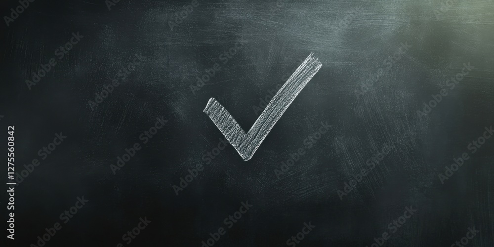Leinwandbilder chalkboard texture with a prominent white chalk tick symbol centered in the frame conveying approval