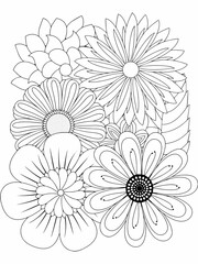 Vector black and white coloring page for coloring book. Leaves and flowers in monochrome colors. Doodle floral drawing. Art therapy coloring page.Beautiful Bangladeshi floral paisley seamless ornament