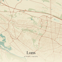 Vintage map of Lons, France.