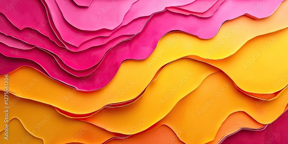 Poster colorful layered cardboard paper background featuring vibrant shades of fuchsia and yellow with wavy