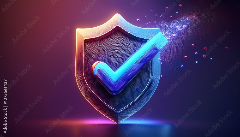 Poster a glowing shield with a checkmark symbolizes security and trust in a digital landscape, blending vib