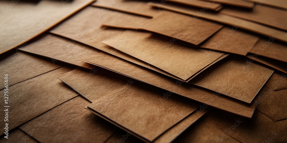Poster brown textured paper cards layered in a chaotic arrangement showcasing varying sizes and angles fill