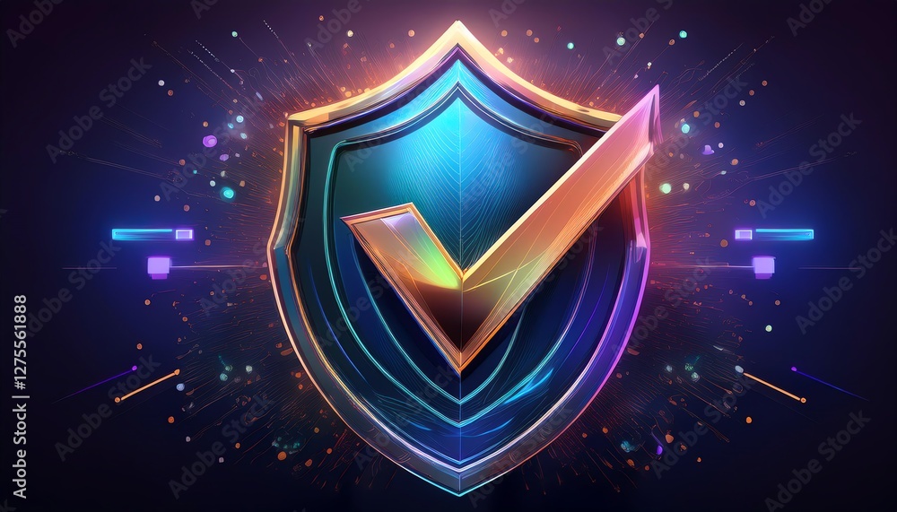 Aufkleber a vibrant shield graphic with a check mark, symbolizing security and assurance, illuminated by color