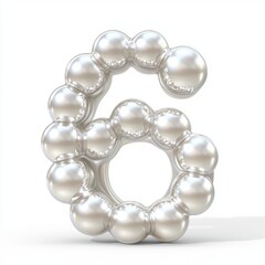 Obraz premium Number 6 made of elegant white pearls with a lustrous shine isolated on a clean white background