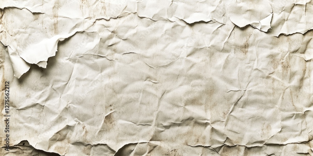 Poster crumbled beige textured paper background featuring creases and wrinkles with subtle brown stains add
