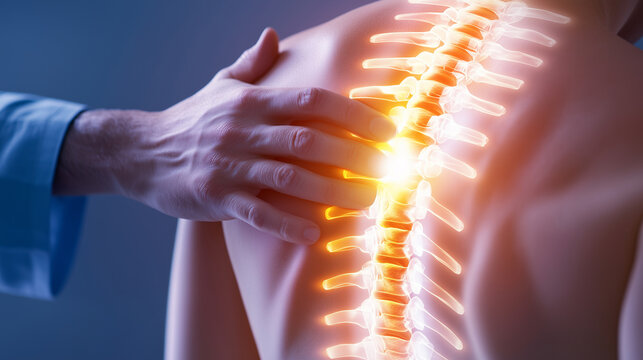 A skilled doctor or physiotherapist performing a spinal adjustment on a young female patient in a well-equipped rehabilitation clinic. The serene and professional setting emphasize