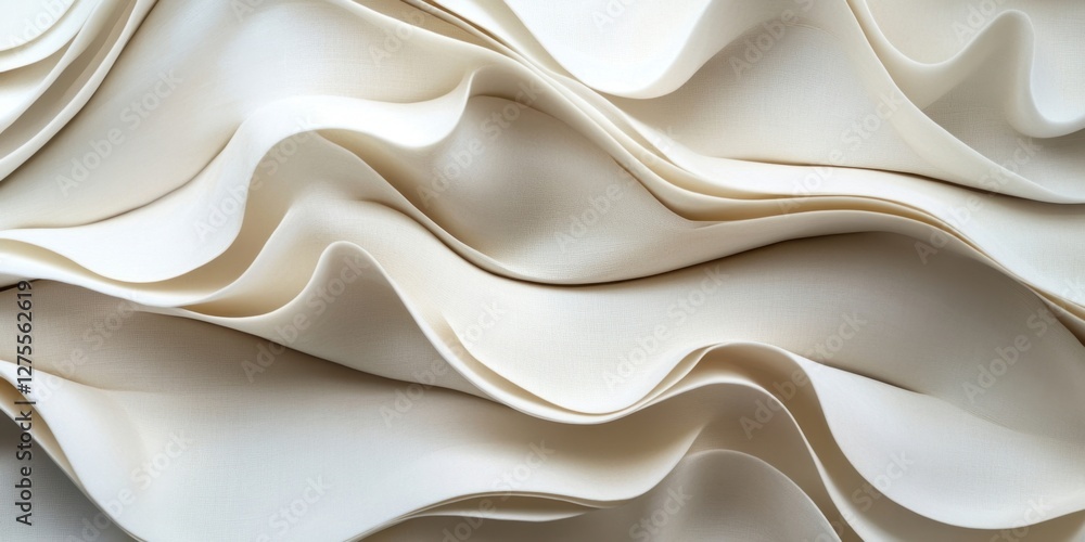 Poster elegant beige and white paper with intricate folds and waves showcased in a soft light, creating a f