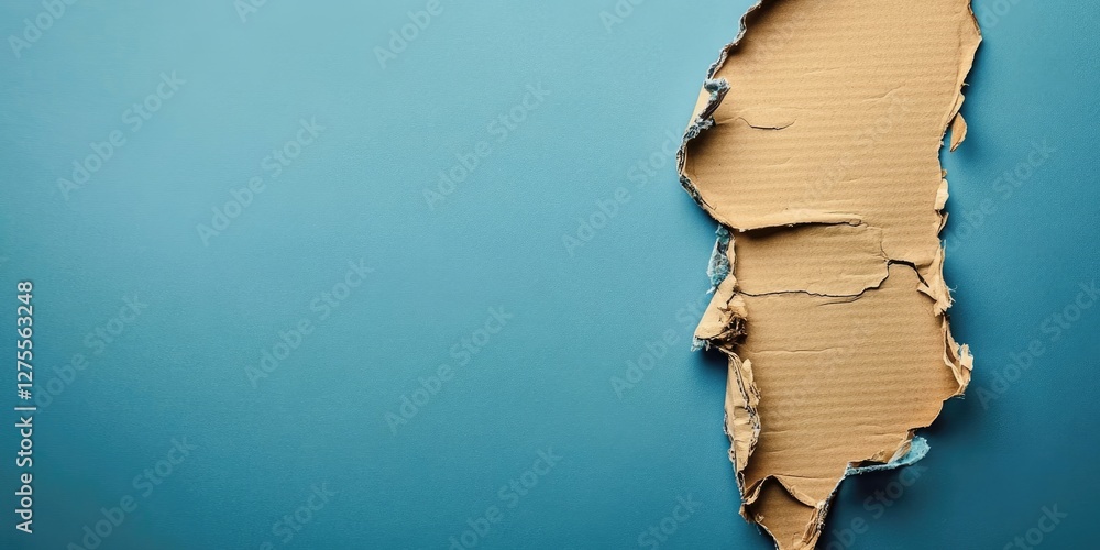 Leinwandbilder torn cardboard fragment placed prominently against a vibrant blue background emphasizing texture and