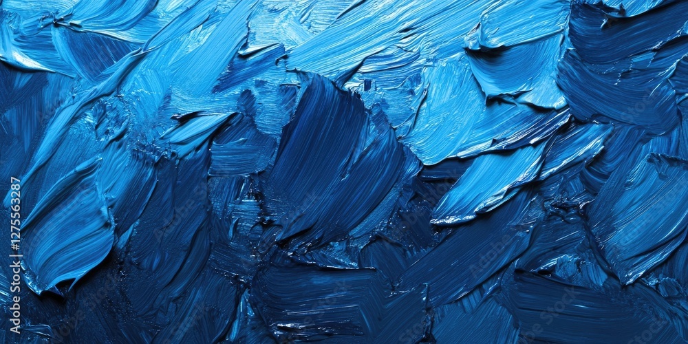 Poster blue oil paint texture background displaying rich deep blue hues with thick brush strokes creating a