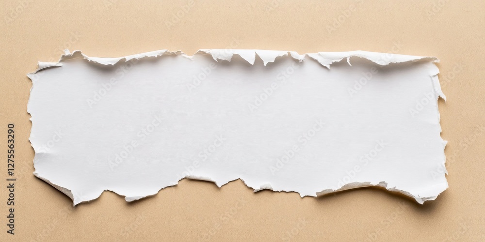 Poster torn white paper on a beige background creating ample copy space with a minimalistic aesthetic showc