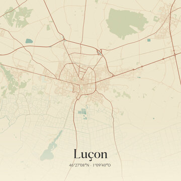 Vintage map of Lu&ccedil;on, France.