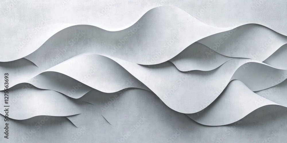 Fototapete abstract textured wall featuring layered white paper-like shapes, smooth waves, and ample blank spac