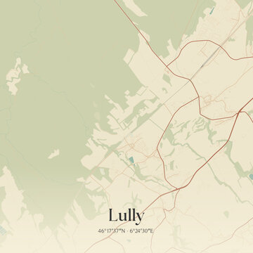 Vintage map of Lully, France.