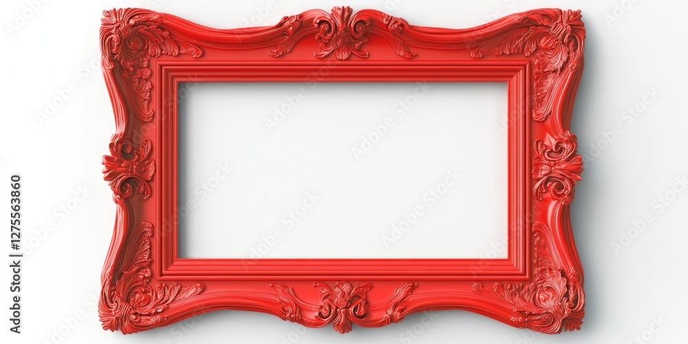 Aufkleber red vintage ornate picture frame with intricate carvings centered on a plain white background highli