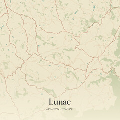 Fototapeta premium Vintage map of Lunac, France.