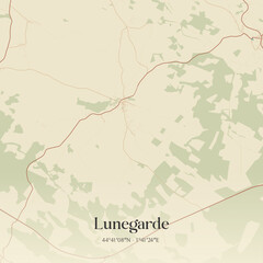 Fototapeta premium Vintage map of Lunegarde, France.