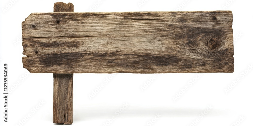 Poster aged rustic wooden signboard positioned horizontally against a clean white background offering ample