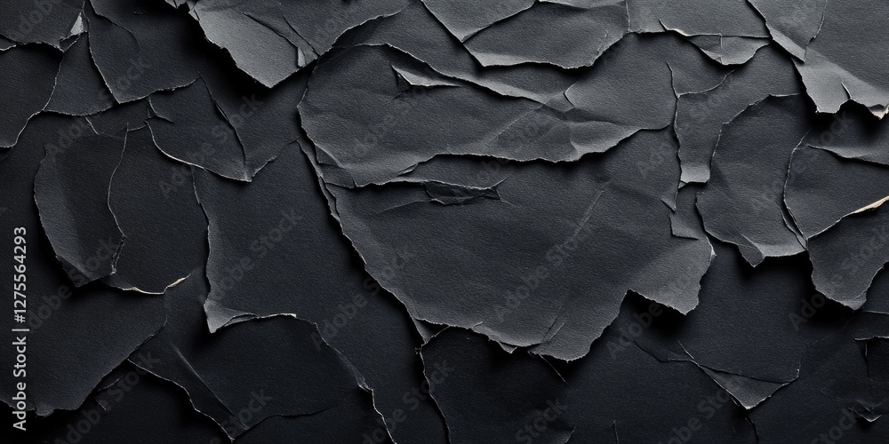 Aufkleber textured black and gray torn paper background with overlapping layers and shadows creating depth in 