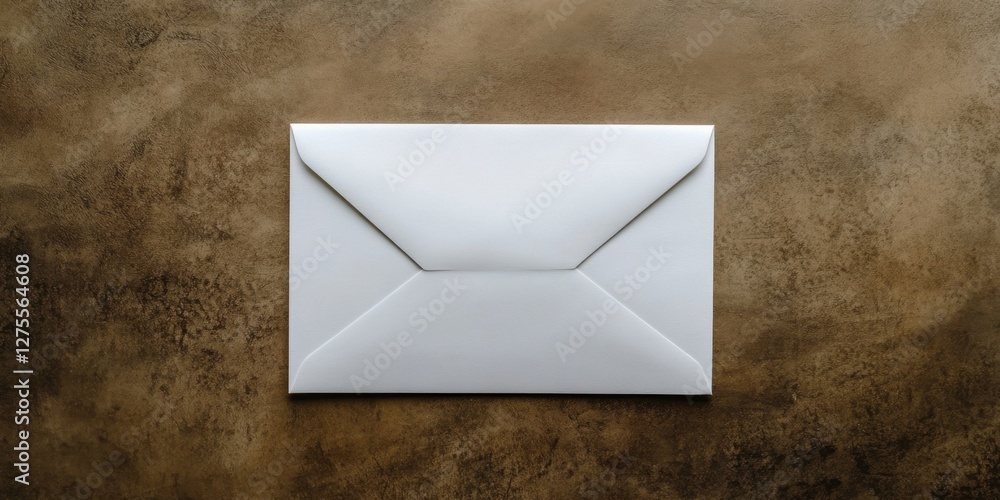 Poster plain white envelope centered on rustic brown background, showcasing simplicity and elegance in desi