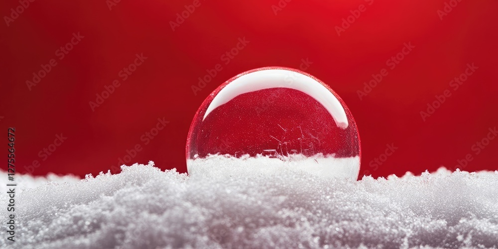 Aufkleber transparent christmas ornament ball resting on soft white snow against a vibrant red background idea