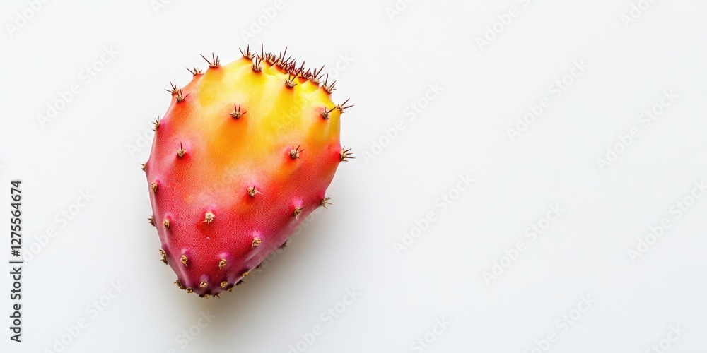 Poster vibrant prickly pear fruit in shades of red and yellow positioned on a clean white background showca