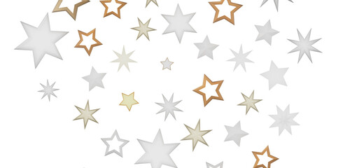 A heart shape made of gold and silver stars on a black background.