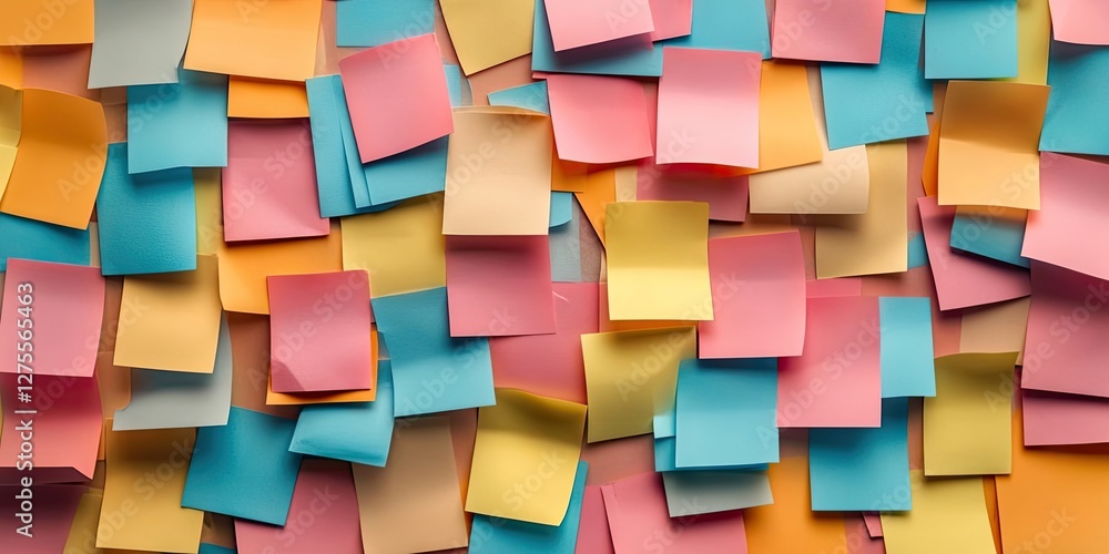 Leinwandbilder colorful assortment of sticky notes in pastel shades of pink yellow and blue overlapping on a vibran