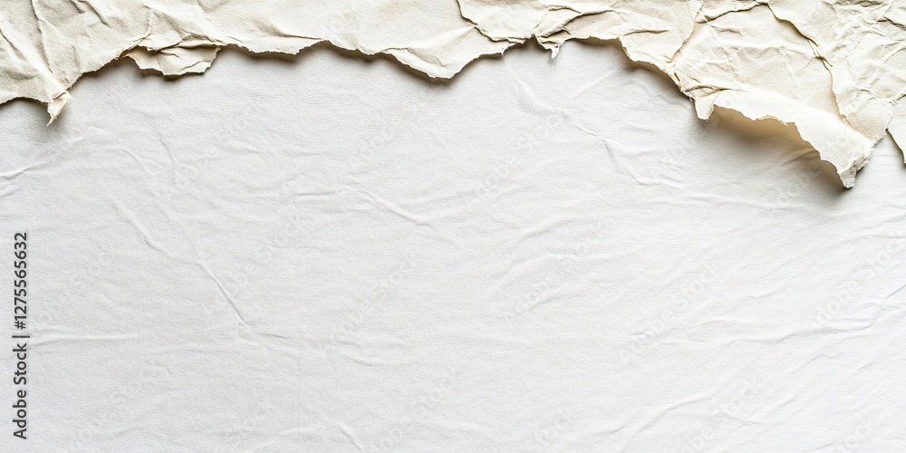 Leinwandbilder Rough beige paper texture with torn edges positioned against a smooth white background creating a soft, elegant contrast for design use.