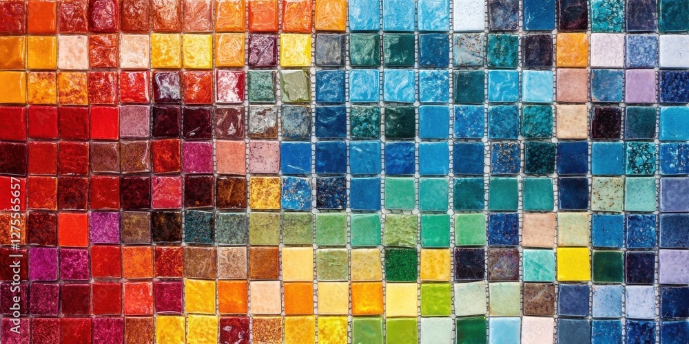 Aufkleber vibrant mosaic tile array featuring vivid squares of red, orange, blue, green, and yellow arranged i