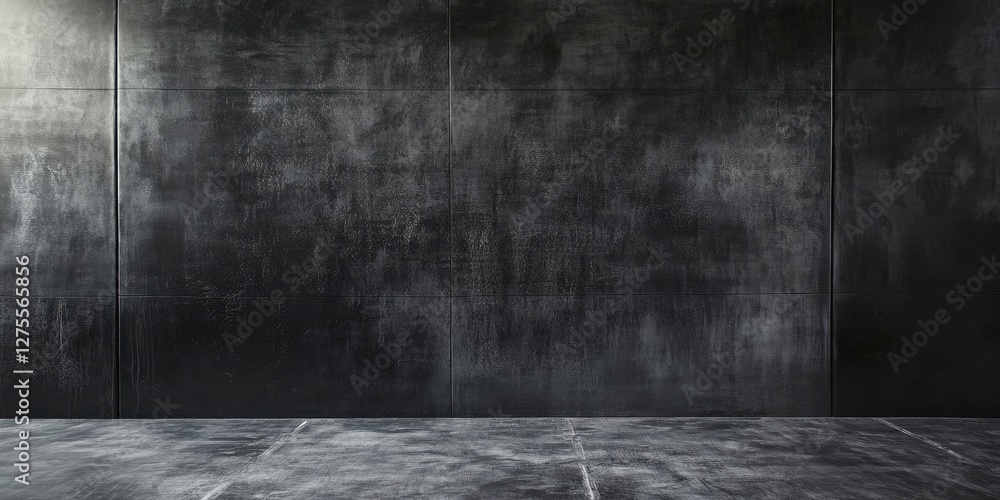 Aufkleber Dark textured wall with subtle grunge effect and slight sheen, positioned centrally, complemented by matching dark floor surface.